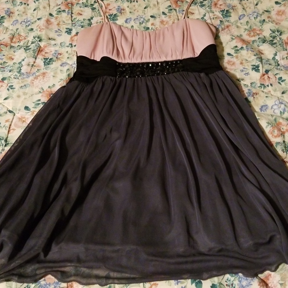 A baby pink glam dress.